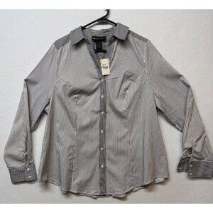 Lane Bryant Black & White Striped Button-Down Shirt Size 18 Classic Long Sleeve